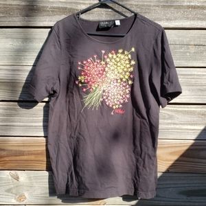 Bob Mackie Wearable Art Black Floral TShirt Large